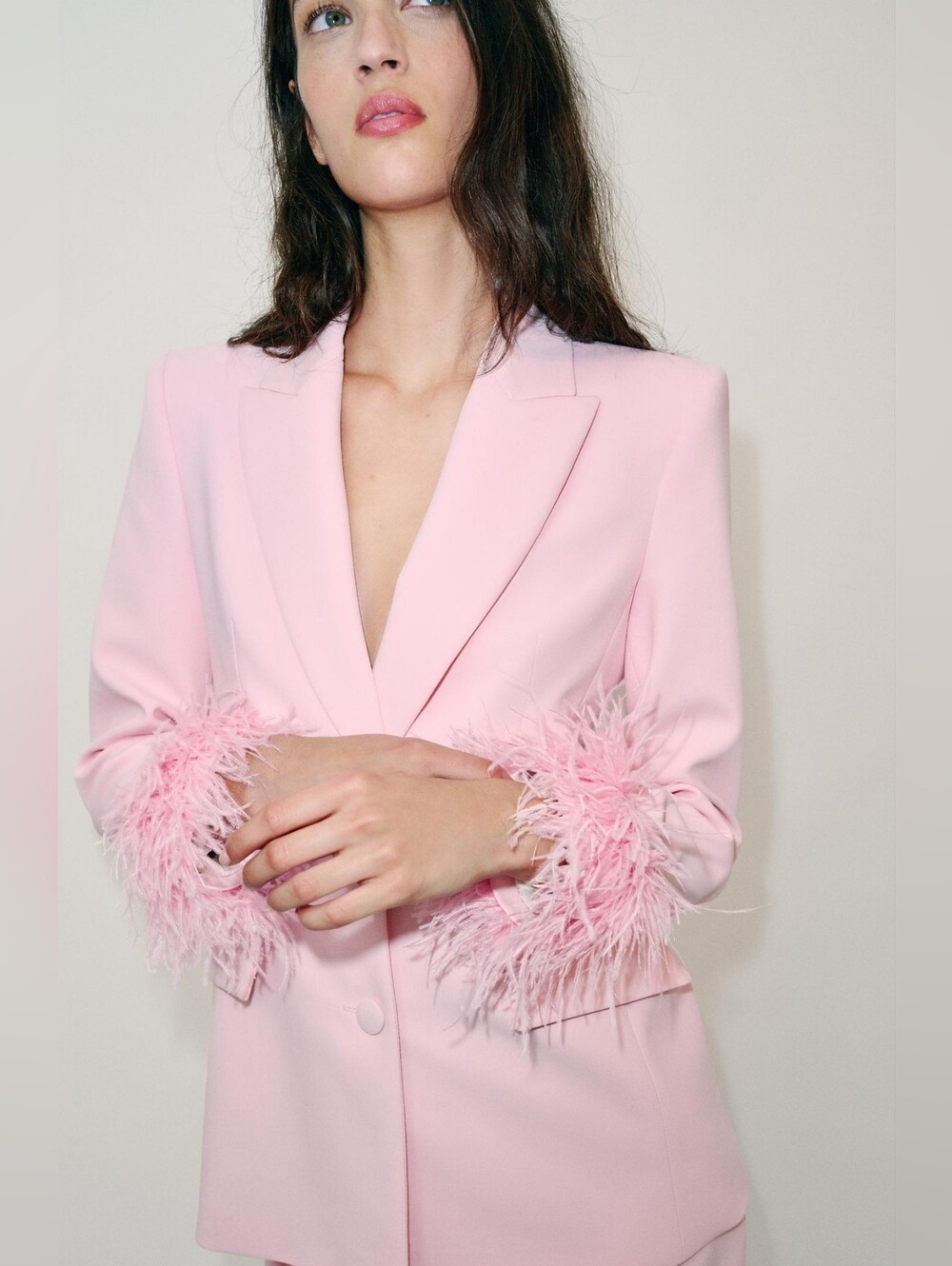 ZARA BLAZER WITH FEATHER CUFFS